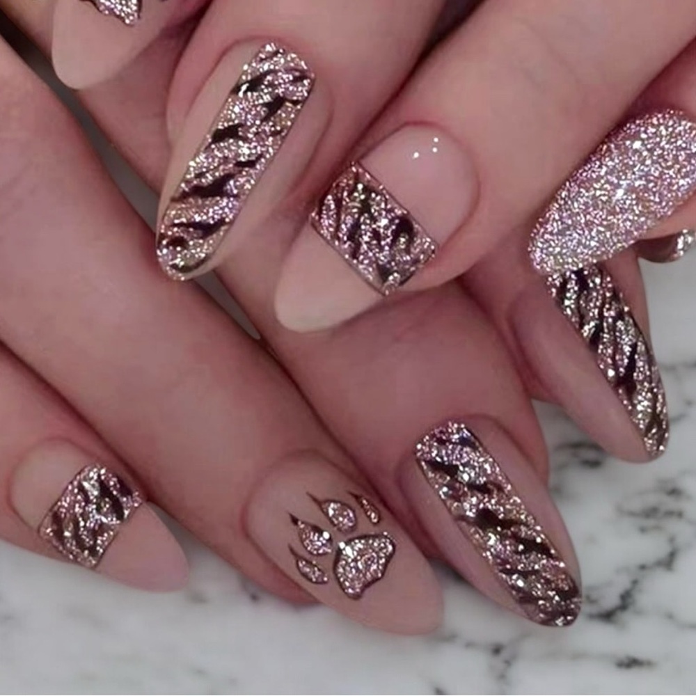 Pink Glitter Leopard Press On Nails